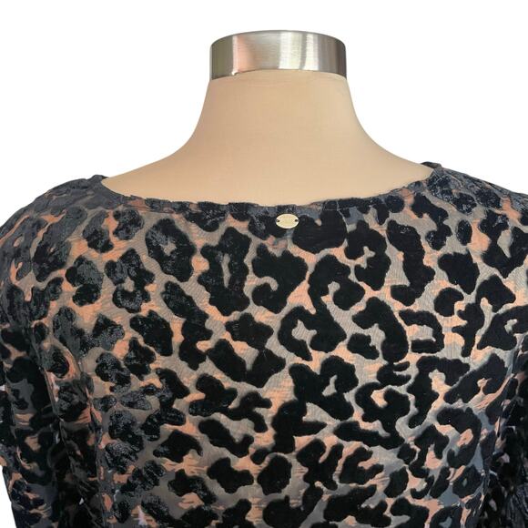 Guess Black Velvet Burnout Top Sz L Leopard Whimsigoth Fairy Grunge Romantic - Picture 6 of 10